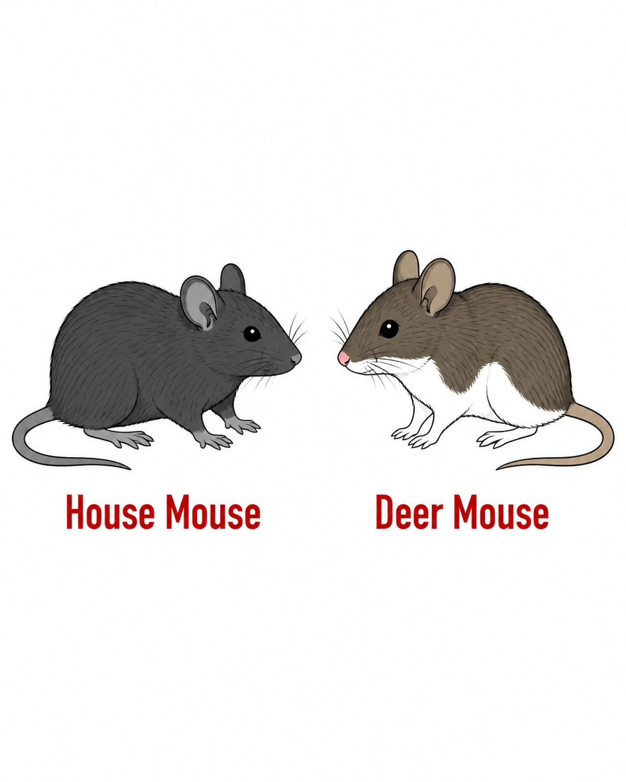 Comparison between a house mouse and a deer mouse