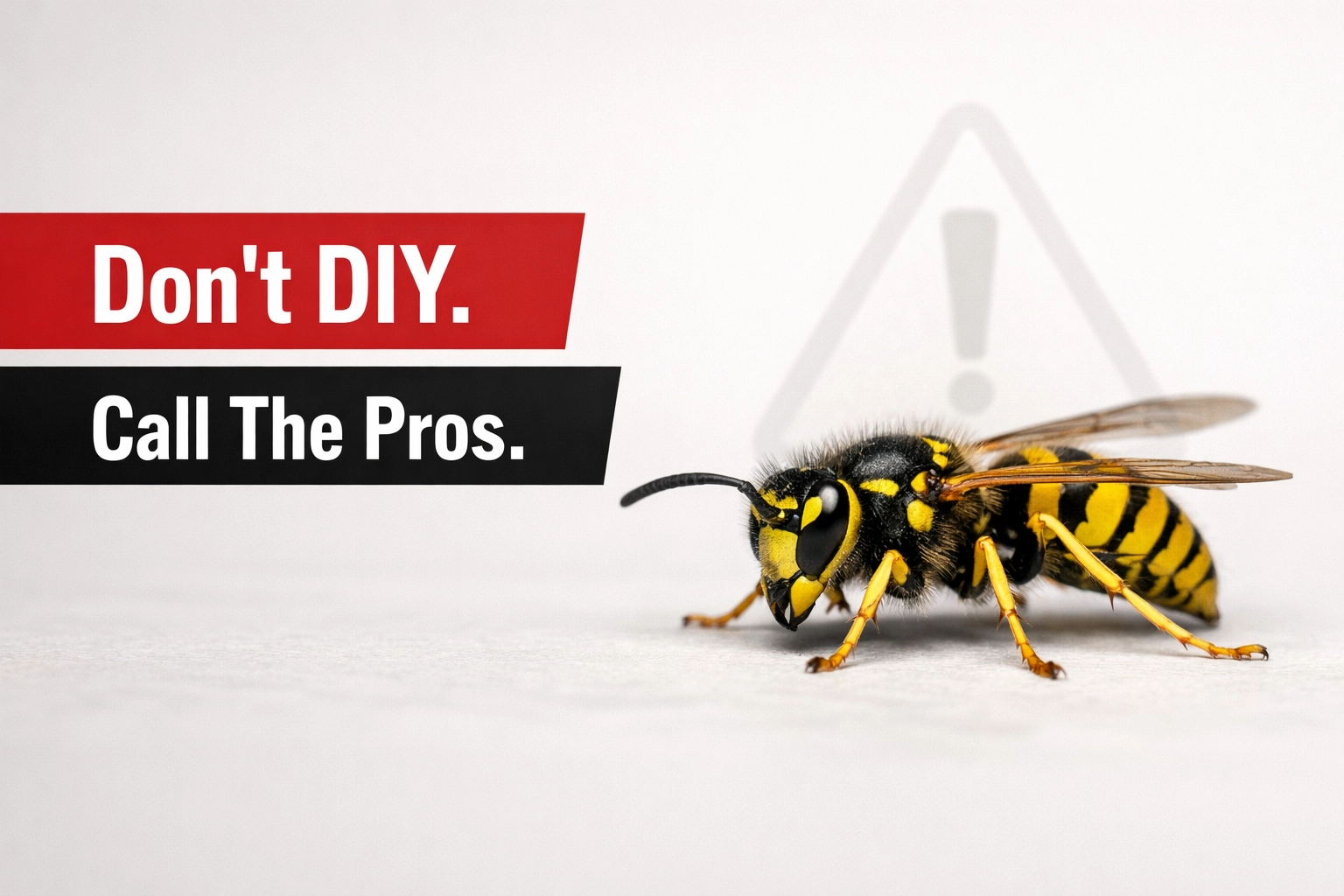 Warning graphic of a yellow jacket with a red X, advising against DIY pest removal in Denver.