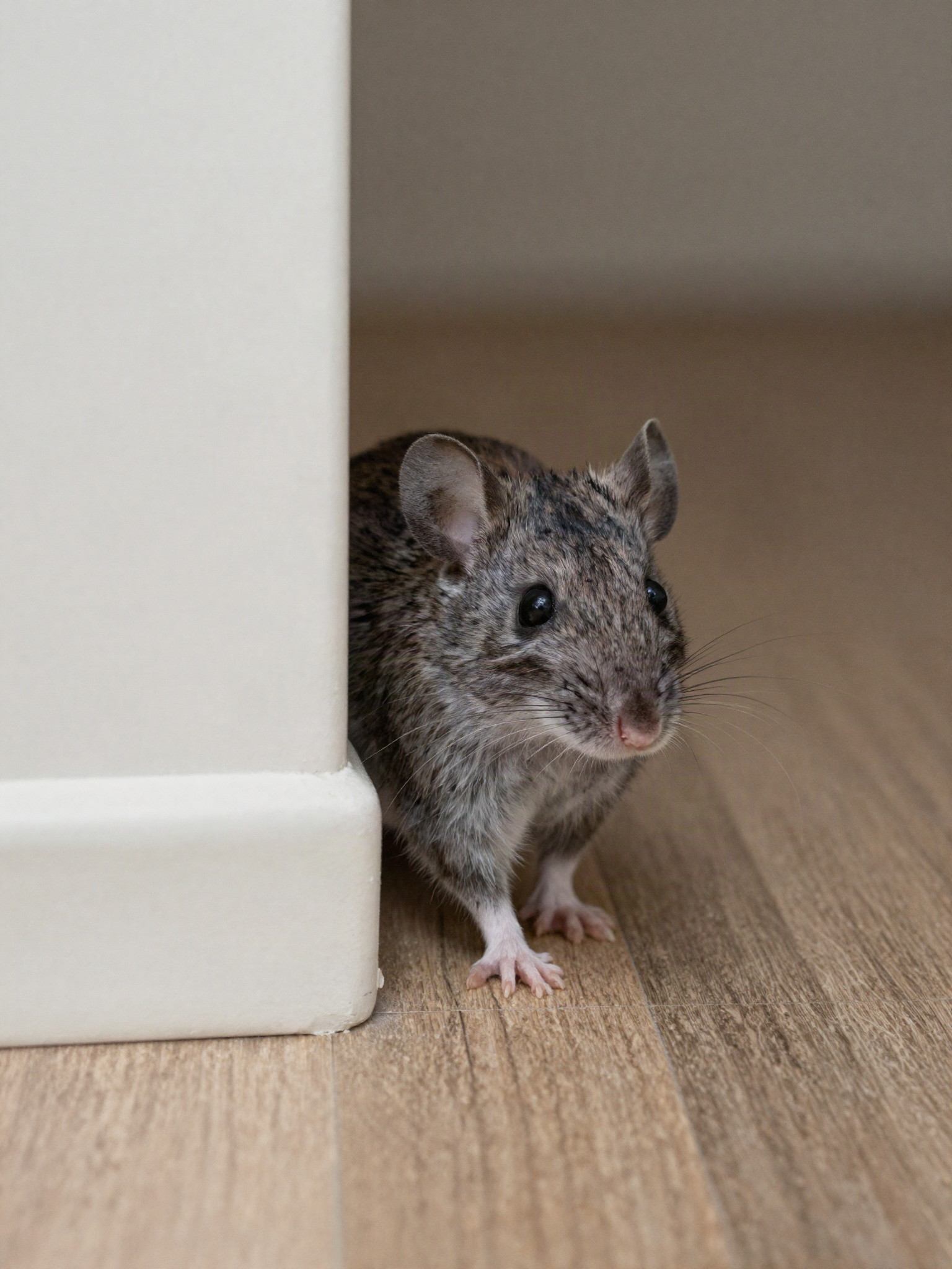 A detailed comparison of a house mouse and a deer mouse, showing the distinct white belly of the deer mouse versus the uniform gray of the house mouse.